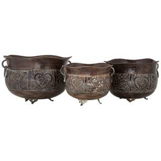 Set of 3 Black Metal Planters with Handles   #W0413