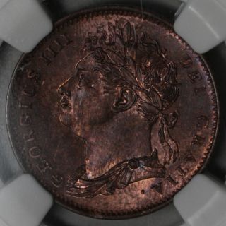 1825 NGC MS 64 RB Farthing King George IV Old US Money Great Britain