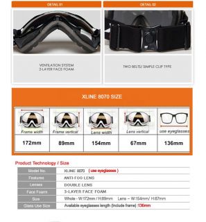 Xline 8070 Silver Orange Clean Dual Antifog Lens Ski Snowboard Goggles