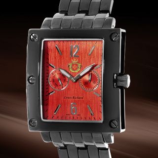 Louis Richard Woodcroft Beautiful Black Orange Large Mens Watch Value