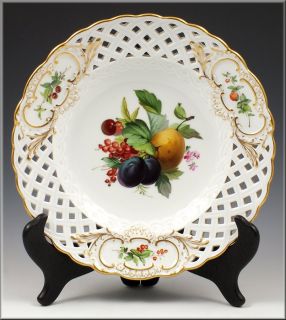 Lovely Reticulated Meissen Plate w Hand Painted Flowers Fruit