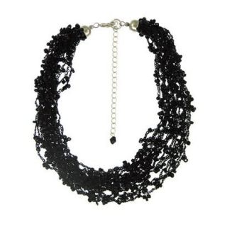Sterling Silver Bead Multi Strand Necklace   Black 18