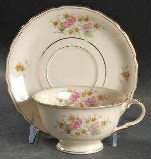 Black Knight Delmonte Footed Cup & Saucer Set, Fine China Dinnerware   Pink, Yel