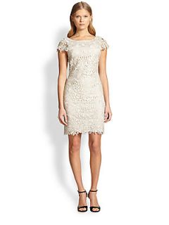 Alice + Olivia Clover Lace Sheath Dress   Light Silver