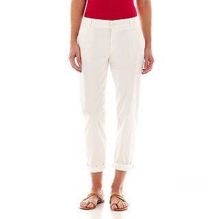 Liz Claiborne Twill Cropped Chino Pants, White, Womens