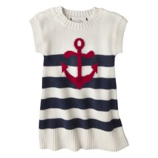Infant Toddler Girls Striped Anchor Sweater Dress   White/Navy 4T