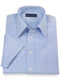 Paul Fredrick Mens 2 Ply Cotton Pinpoint Straight Collar Short Sleeve Dress