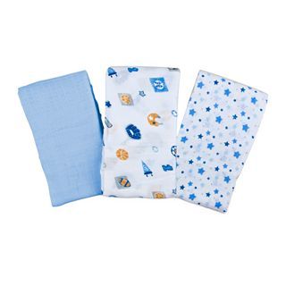 Summer Infant SwaddleMe 3 pk. Muslin Blankets   Go Team, Blue/White