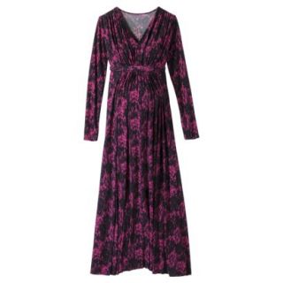 Merona Maternity Long Sleeve Tie Waist Maxi Dress   Purple Print XXL