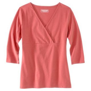 Womens Double Layer 3/4 Sleeve Tee   New Coral   XS