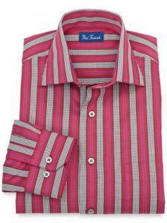Paul Fredrick Mens 100% Cotton Stripe Spread Collar Sport Shirt