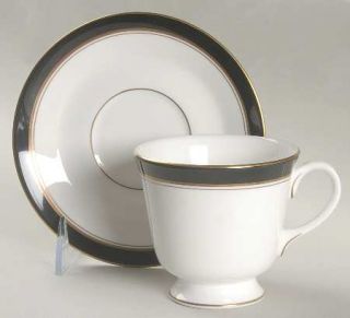 Royal Worcester Howard Black (Gold) Footed Cup & Saucer Set, Fine China Dinnerwa
