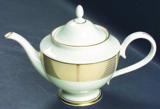 Lenox China Golden Weave Teapot & Lid, Fine China Dinnerware   Gold Herringbone