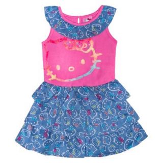 Hello Kitty Infant Toddler Girls Sleeveless Ruffle Dress   Pink/Blue 3T