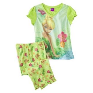 Disney Tinkerbell Girls 2 Piece Short Sleeve Pajama Set   Green XS