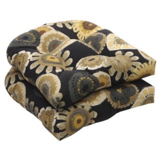 Outdoor 2 Piece Wicker Chair Cushion Set   Black/Yellow Floral