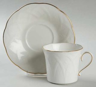 Mikasa White House Gold Flat Cup & Saucer Set, Fine China Dinnerware   All White
