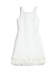 Ralph Lauren Girls Ruffle Hem Dress   White