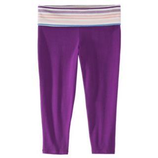 Mossimo Supply Co. Juniors Capri Yoga Pant   Purple with Striped Waistband L