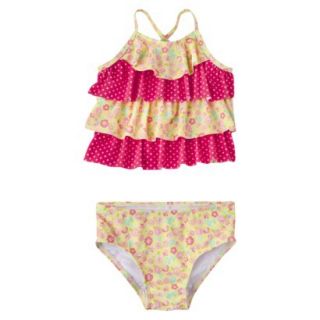 Circo Infant Toddler Girls Ruffled Tankini Set   Pink/Yellow 9 M