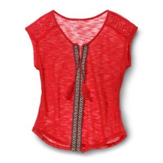 Xhilaration Juniors Lace Shoulder Peasant Top   City Coral L(11 13)