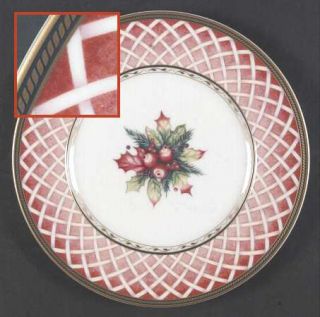 Fitz & Floyd Winter Holiday Salad Plate, Fine China Dinnerware   Lattice On Vari