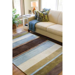 Hand tufted Casual Brown/blue Stripe Retro Chic Rug (36 X 56)