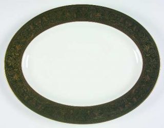Wedgwood Florentine Green (Dark) No Floral Center 15 Oval Serving Platter, Fine