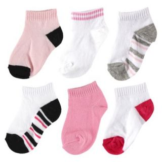 Luvable Friends Infant Girls 6 Pack No Show Striped Ankle Socks   Pink 0 6M