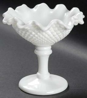 Westmoreland English Hobnail Milk Glass (Round/Hex) Crimped Round Compote (Heigh