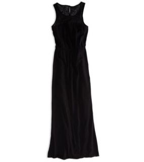 Black AE Cinched Gauze Maxi Dress, Womens XXL