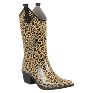 Womens Leopard Print Cowboy Rainboots   Tan(8)