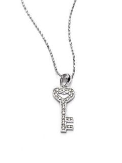 Diamond Mini Key Pendant Necklace   White Gold