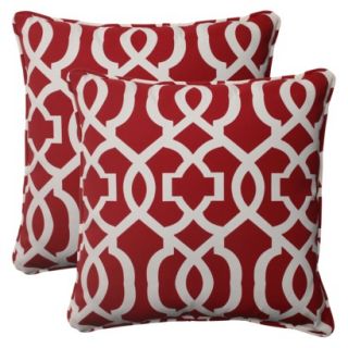 Outdoor 2 Piece Square Toss Pillow Set   Red/White Geometric