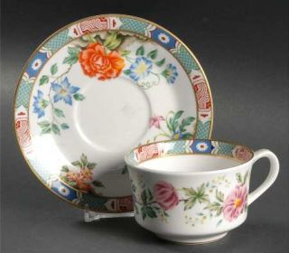 Royal Worcester Shantung Flat Cup & Saucer Set, Fine China Dinnerware   Blue,Tea