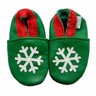 Snowflake Soft sole Green Leather Baby Shoes