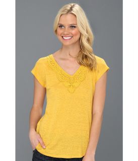 Lucky Brand Aden Tie Back Top Womens Short Sleeve Pullover (Yellow)