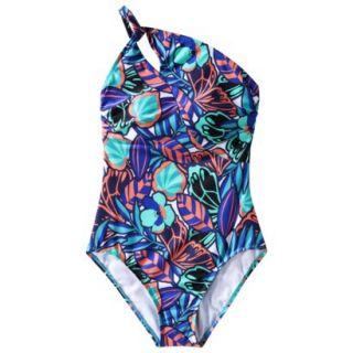Clean Water Womens Printed One Shoulder 1 Piece  Blue M