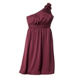 TEVOLIO Womens One Shoulder Rosette Silky Chiffon Dress   Rare Wine   12