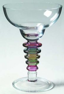 Block Crystal Carnival Margarita Glass   Clear Bowl, Multi   Colored Ring Stem