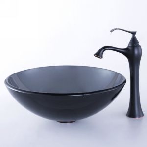 Kraus C GV 104 12mm 15000ORB Exquisite Ventus Clear Black Glass Vessel Sink and