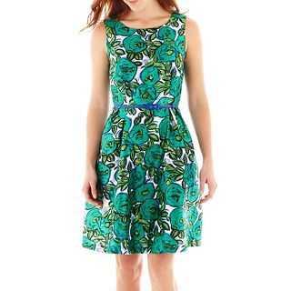 LIZ CLAIBORNE Sleeveless Floral Print Dress, Green