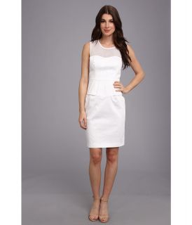 Calvin Klein Cotton Peplum w/ Mesh Yoke Dress Womens Dress (White)