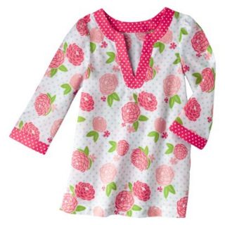 Circo Infant Toddler Girls Long Sleeve Floral Cover Up   White/Coral 4T