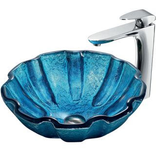 Vigo Industries VGT186 Bathroom Sink, Mediterranean Seashell Glass Vessel amp; Faucet Set Chrome