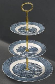 Royal (USA) Currier & Ives Blue 3 Tiered Serving Tray (DP, SP, BB), Fine China D