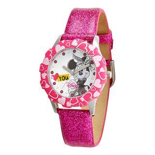 Disney Minnie Mouse Glitz Pink Leather Strap Watch, Girls