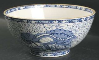 Mottahedeh Torquay Blue (Gold Trim) 7 Round Vegetable Bowl, Fine China Dinnerwa