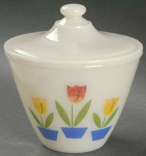 Anchor Hocking Tulips On Ivory Drip Jar with Lid   Fire King, Ivory, Tulips, Mix