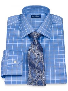 Paul Fredrick Mens 2 Ply Cotton Satin Rope Grid Windsor Collar Dress Shirt